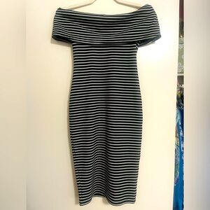 NWT Anthropologie Bardot Off Shoulder Stripped Midi Tight Dress